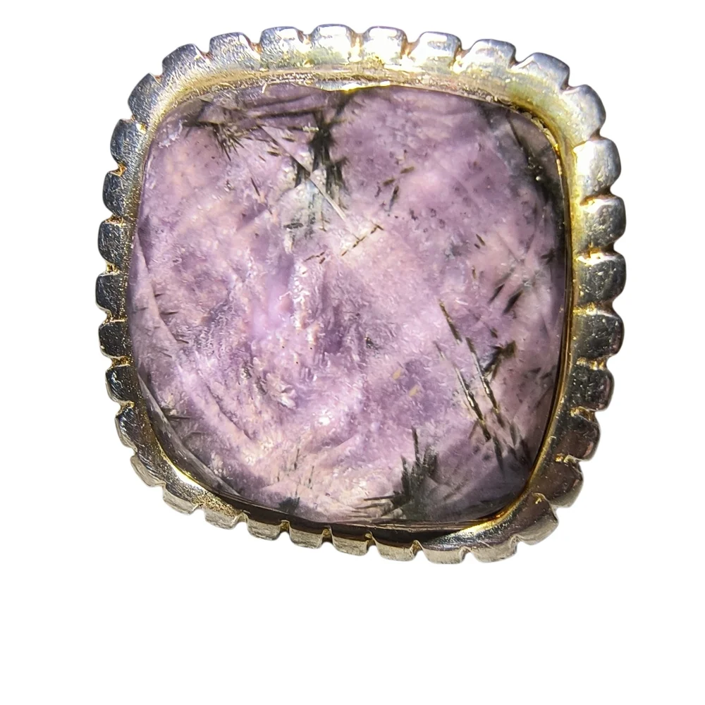 Vintage Very Large Charoite, Clear Quartz And Sterling Silver Doublet Ring